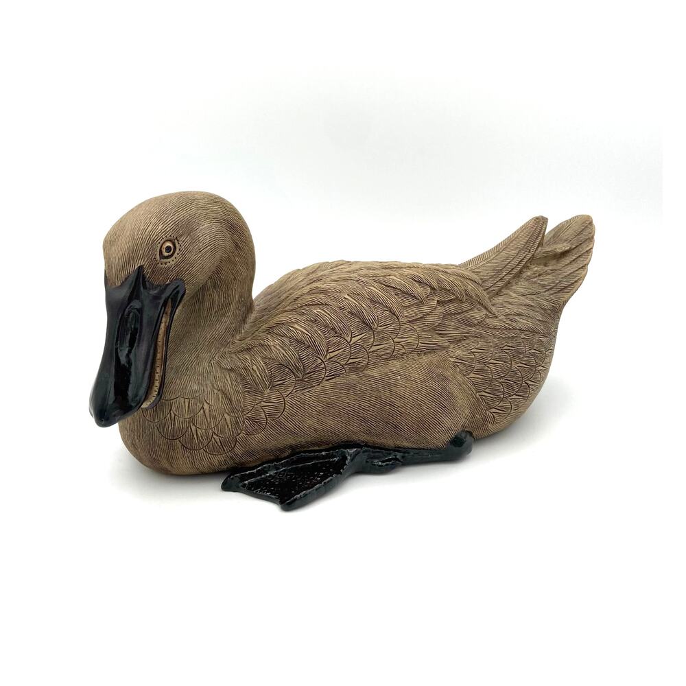 Vintage Chinese Shiwan Pottery Duck Figurine Lying Down Hand Crafted